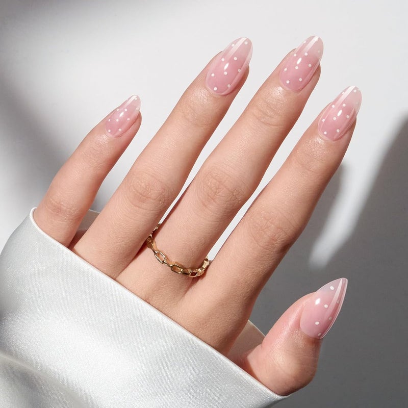 modelones Pink Valentine Press on Nails Almond, Polka Dot Short Fake Nails, Reusable Nail Kit with Nail Glue Adhesive Tabs Mini Nail File, Nails Press Ons 32Pcs 16size, Women Girl Gift ﻿ - Image 2